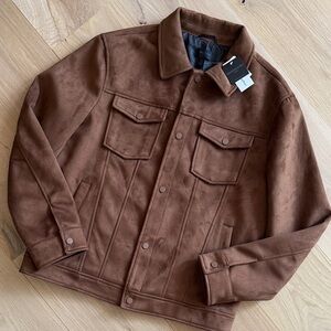 NWT Magaschoni Men's Cognac Brown Micro Suede Jacket